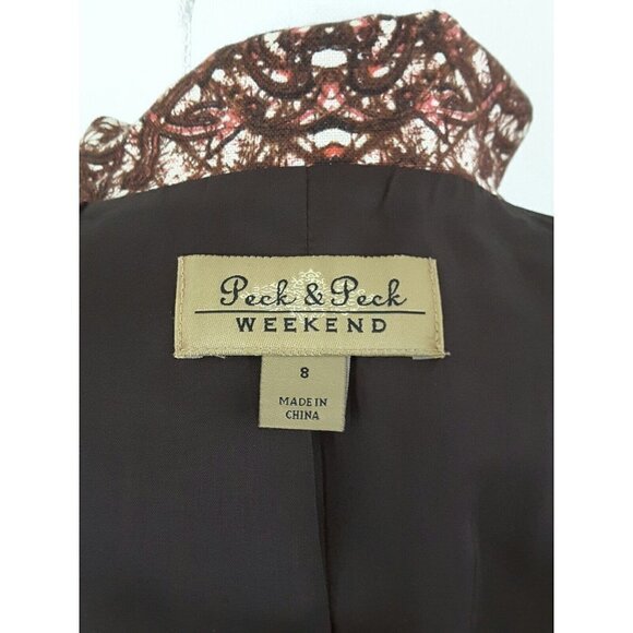 Peck&Peck Weekend~Women's Sz 8~Bronze Rust Ethnic Tribal Print Fall Jacket Linen - Picture 4 of 8